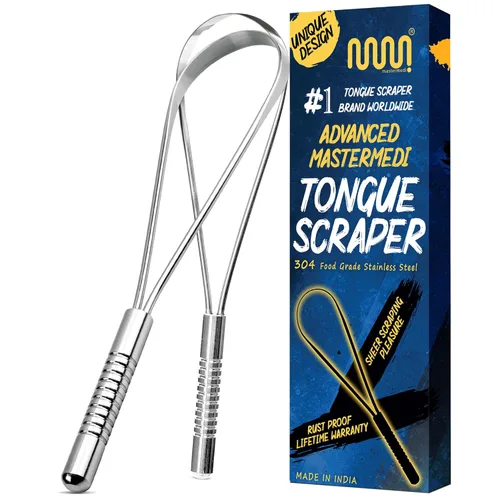 Vista 10 de MasterMedi Tongue Scraper for Adults with Multicolor Travel Cases (2 Pack), 100% Stainless Steel, Reduce Bad Breath, Tongue Scrubber, Easy to Use