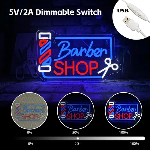 Vista 5 de Looklight Letrero de neón para barbería, señal de poste de barbero con LED, luces de neón para decoración de pared, señal de neón para estación