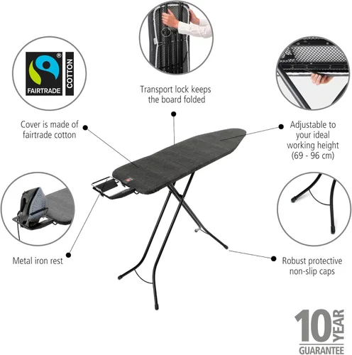 Vista 2 de Brabantia Tabla de planchar cómoda con soporte para plancha de vapor ajustable izquierda/derecha Mediano (talla B) Funda negra de mezclilla