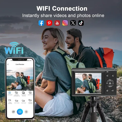 Vista 4 de Cámara digital 5K, cámara de vlogging de 80 MP para YouTube con zoom digital y flash de 18X, cámara de pantalla dual con tarjeta TF de 32 GB y 2