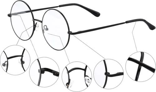 Vista 5 de Agstum Marco de gafas retro redondo de metal sin receta con lente transparente de resorte