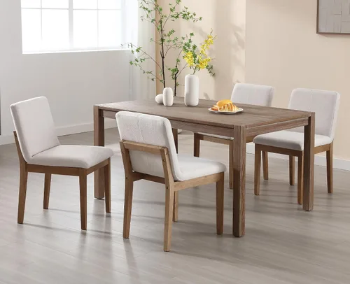 Vista 4 de Kmax Juego de 2 sillas de comedor, elegantes sillas de cocina rústicas de madera sin brazos, tapizadas para comedor, sala de estar, lino, gris