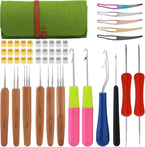 Vista 12 de Gancho de ganchillo para rastas, 48 piezas agujas de ganchillo Loc, 6 agujas de ganchillo para rastas, ganchos de ganchillo para cabello, gancho