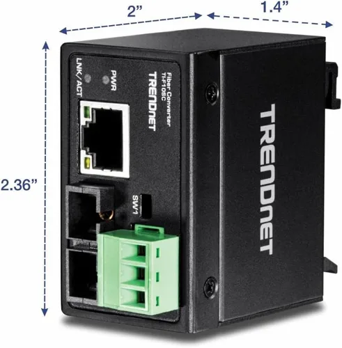 Vista 4 de TRENDnet Hardened Industrial 100Base-FX Convertidor de fibra SC multimodo (1.2 mi, 1.2 millas), carcasa clasificada IP40, TI-F10SC, negro