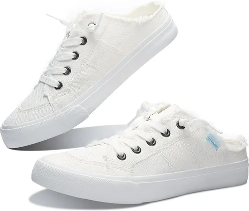 Vista 19 de Obtaom Sandalias de lona para mujer con espuma viscoelástica Clipper, tenis de moda, cómodas, fáciles de poner, sandalias sin tacón para mujer Beige