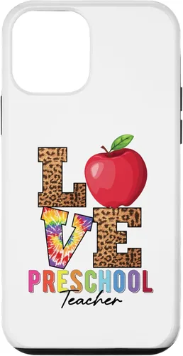 Vista 12 de Estuche para profesor preescolar para iPhone 14, diseño de leopardo, teñido anudado