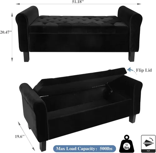 Vista 19 de Babion Banco otomano de almacenamiento con brazos, banco de extremo de cama para dormitorio, banco de almacenamiento con botones para entrada, sala