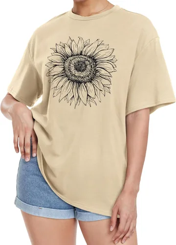 Vista 4 de Camiseta de gran tamaño para mujer, cuello redondo, manga corta, ajuste holgado