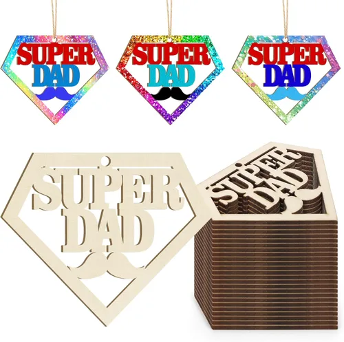 Vista 36 de Adornos de Madera DAD para Pintar, Decoración de Fiesta de Cumpleaños del Día del Padre, Recortes Sin Terminar, 24 Piezas de 3.5 x 3 Pulgadas, Blanco