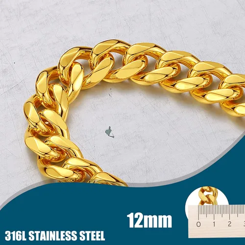 Vista 3 de Correa de cadena dorada para perro de 0.472 pulgadas de ancho, correa de acero inoxidable dorado con eslabones cubanos con mango de cuero