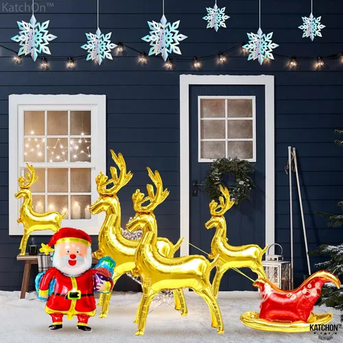 Vista 4 de KatchOn Globos de reno de Feliz Navidad, paquete de 12 Globos de Mylar para decoraciones navideñas de renos