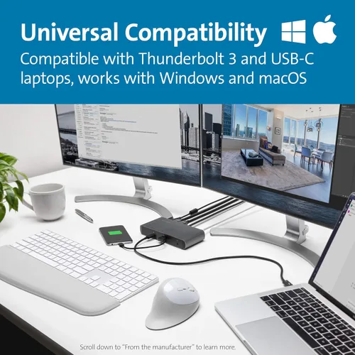 Vista 4 de Kensington Estación de acoplamiento híbrida SD5550T Thunderbolt™ 3 y USB-C Dual 4K - 60W PD - Windows y Mac (K38131NA)