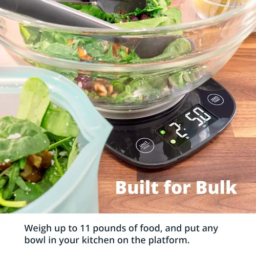 Vista 4 de Greater Goods - Báscula digital para alimentos con cuenco, capacidad de 11 lb a 5 kg, gramos y onzas, función de tara, 4 unidades para hornear