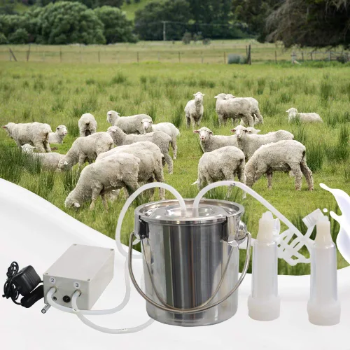 Vista 5 de Máquina de ordeño de cabra de 3 litros,Lechador eléctrico al vacío de pulsación,Extractor de leche automático con 2 tazas de pezón cubo de acero