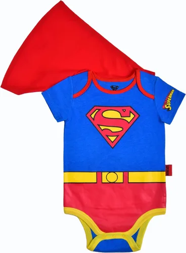 Vista 2 de WARNER BROS Superman Boy's Short Sleeve Creeper with Cap, Superhero for Baby, Blue