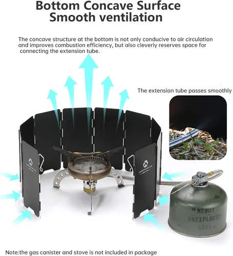 Vista 7 de Campingmoon - Estufa de campamento con 10 placas de aleación de aluminio plegable para estufa de campamento, bloqueador de viento para estufa de gas