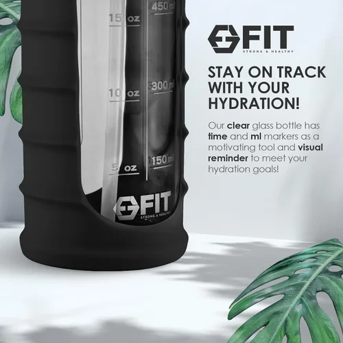 Vista 8 de FIT Strong & Healthy Paquete de 4 recipientes de vidrio para preparación de comidas de 2 y 3 compartimentos y botella de agua de vidrio de 32 onzas