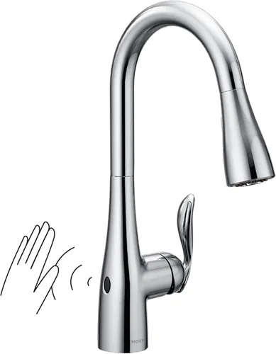 Moen Arbor Chrome Motionsense Wave Touchless Grifo de cocina desplegable de una manija con limpieza eléctrica, 7594EWC