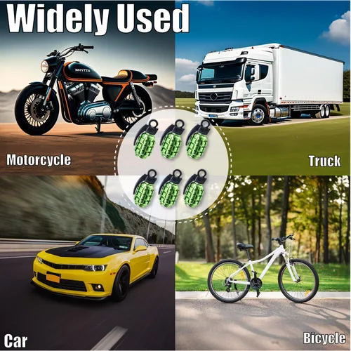 Vista 4 de 6 tapas de vástago de válvula de neumático, tapas de válvula de neumático de acero inoxidable para automóviles, camiones, SUV, motocicletas, Verde