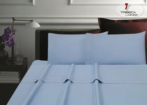 Vista 7 de Tribeca Living Juego de sábanas y fundas de almohada de algodón percal de algodón fresco y suave, bolsillo extra profundo, 300 hilos, ropa de cama