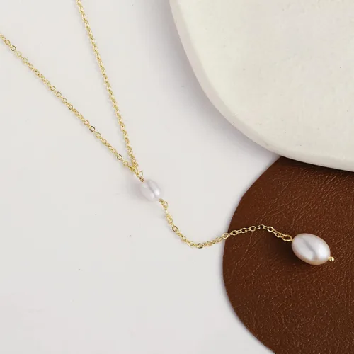 Vista 6 de Sewyer Delicado collar con colgante de perlas para mujer, chapado en oro de 14 quilates, hecho a mano, collar de perlas en capas, delicado collar