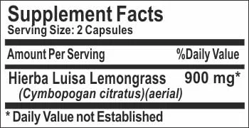 Vista 2 de Hierba Luisa Lemongrass 900mg ~ 180 Cápsulas - Sin aditivos ~ Naturetition Supplements
