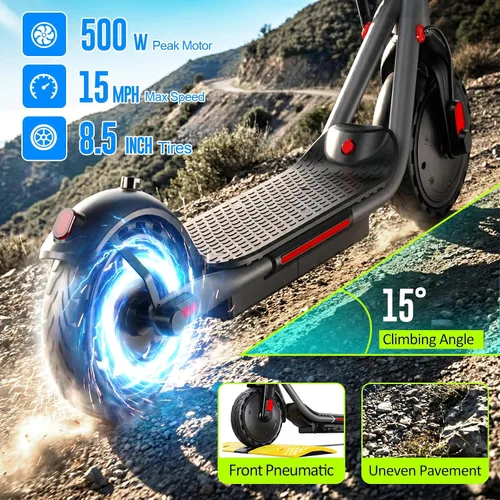 Vista 2 de SISIGAD Electric Scooter for Adults - 8.5" Tires, 19Mph,19 Miles Long Range, 500W Motor, Folding E-Scooter for Commuter, Dual Braking System Negro