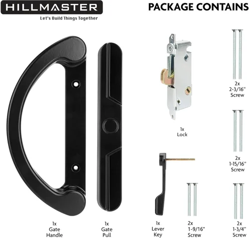 Vista 6 de Juego de manijas de puerta de patio HILLMASTER con cerradura de mortaja 45° para reemplazo, diseño reversible de estilo de muesca, sin llave