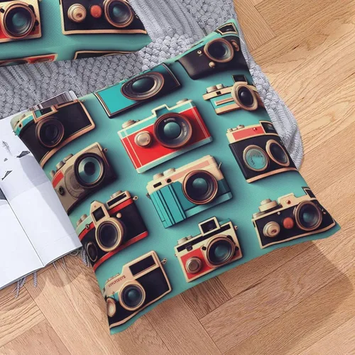 Vista 7 de Retro Cool Camera Collection Print Decorative Linen Pillow Covers, Couch Throw Pillows, Square Cushion Covers, Spring Home Decor