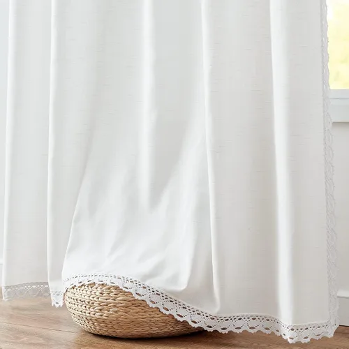 Vista 3 de Lazzzy Cortinas de lino blanco de 84 pulgadas de largo para sala de estar, dormitorio, bolsillo trasero, cortina semitransparente con ribete
