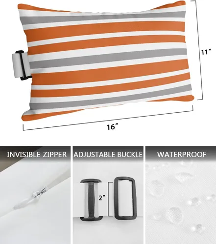Vista 3 de T&H XHome Almohada de exterior para tumbona, diseño geométrico simple de rayas, impermeable, almohada lumbar con correa elástica ajustable