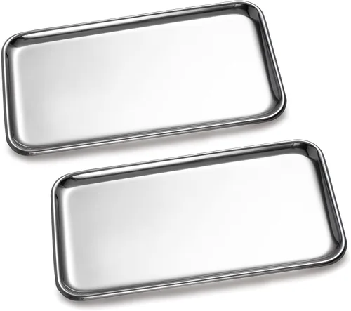 Vista 10 de IMEEA Pequeña bandeja de tocador rectangular de acero inoxidable, pequeña bandeja para joyas, bandeja de baño, organizador de almacenamiento