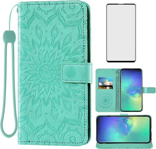 Vista 10 de Asuwish Funda de teléfono para Samsung Galaxy S10 Plus con protector de pantalla de vidrio templado, funda delgada de cuero con soporte