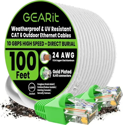 Vista 14 de GEARit - Cable Ethernet RJ45 Cat6 de exterior, velocidad transferencia 10 Gpbs, conector chapado en oro, recubierto de cobre, resiste rayos UV, Negro