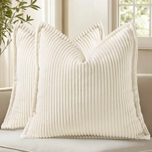 Vista 11 de decorUhome - Juego de 2 fundas de cojín de pana decorativas, suaves, estilo bohemio y rural europeo, para sala, cama, sofá, fundas de cojín a rayas