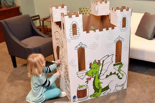 Vista 7 de Easy Playhouse Castillo en blanco de cartón - Fuerte para niños para arte en interiores y exteriores
