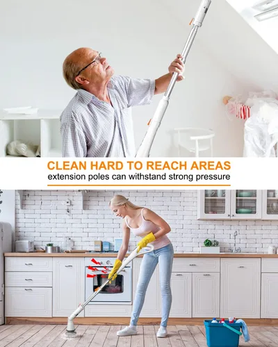 Vista 7 de Limpiador eléctrico giratorio – Cepillo eléctrico de limpieza de baño con 4 cabezales de cepillo reemplazables y mango de extensión ajustable