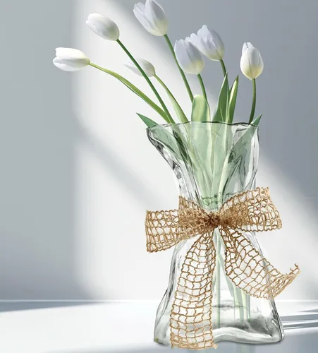 Jarrón de cristal minimalista moderno de forma irregular transparente – Decoración de hogar multiusos de moda para flores, centro de mesa, cocina,
