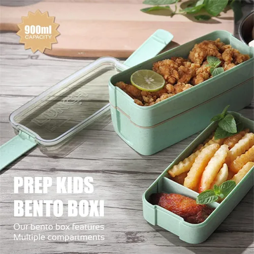 Vista 7 de Kit de lonchera de anime, caja Bento de paja de trigo con compartimento 3 en 1, bolsa de almuerzo reutilizable, con cuchara y tenedor para adultos