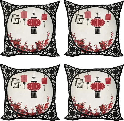 Vista 17 de Ambesonne Paquete de 4 fundas de cojín navideñas con cinta, ilustración de imagen de deseos navideños, impresión digital moderna de doble cara, 16