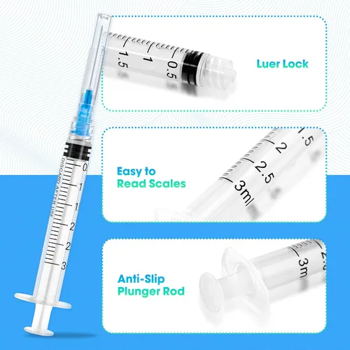 Vista 28 de Paquete de 100 jeringas de 1ml con aguja - 25G 1 pulgada Jeringa desechable de 1cc para uso en laboratorio científico, estéril envuelta