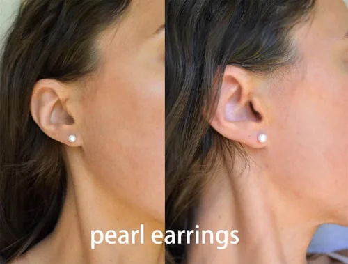 Vista 4 de Delicados aretes de perlas con parte trasera plana para mujer, 6 pares de aretes de perlas con parte trasera plana en oro de 14 quilates, plata de 3