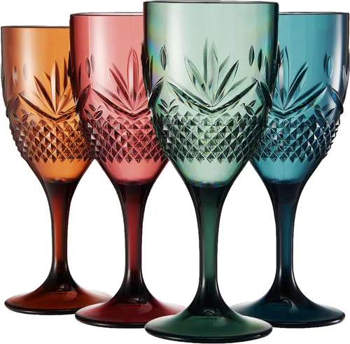 Vista 8 de Copas de vino de Tritan inastillables con tallo elegante, resellables Juego de 4 Vasos acrílicos de cristal de colores claros, reutilizable
