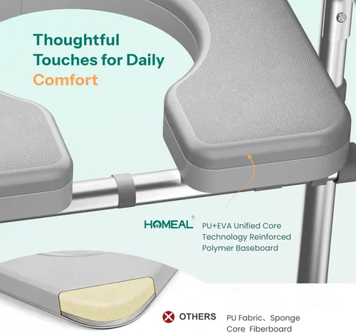 Vista 4 de HOMEAL Elevador de asiento para personas mayores con cubo, asiento de inodoro elevado ajustable con asas, soporta 450 libras, silla de noche 3 en 1