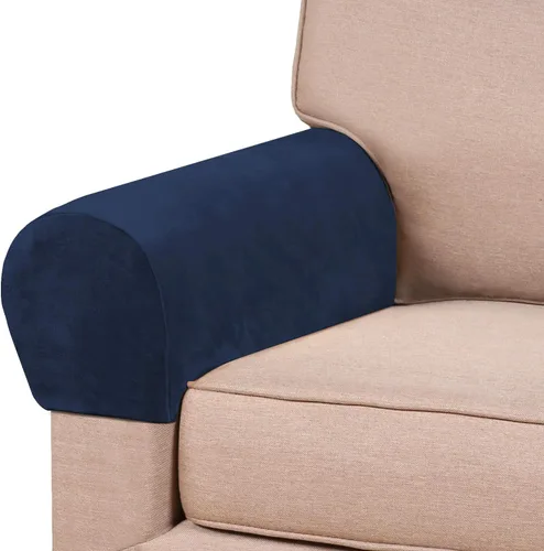 Vista 20 de PrinceDeco 2 Pack Thick Velvet Stretch Armrest Covers for Chairs and Sofas, Non Slip, Blue