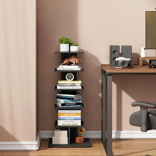 Vista 7 de TUTOTAK Estantería estrecha, estantería de 6 niveles, estante de libros con espaldera para espacios pequeños, estante de esquina de pie para sala
