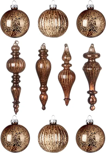 Vista 9 de DN DECONATION Bolas de Navidad de cristal marrón, juego de 9, bolas de Navidad colgantes de 3 pies para decoración del árbol de Navidad, regalo