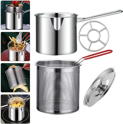 Vista 7 de UPKOCH Olla de freidora profunda de 4 litros, 1 juego pequeño con cesta, freidora de aceite profundo de acero inoxidable, cocina de pollo de mano