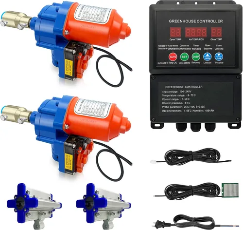 UYGALAXY Motor enrollable de invernadero y enredadera (paquete de 2) + controlador de termostato inteligente caja eléctrica (AC110V a DC24V) para