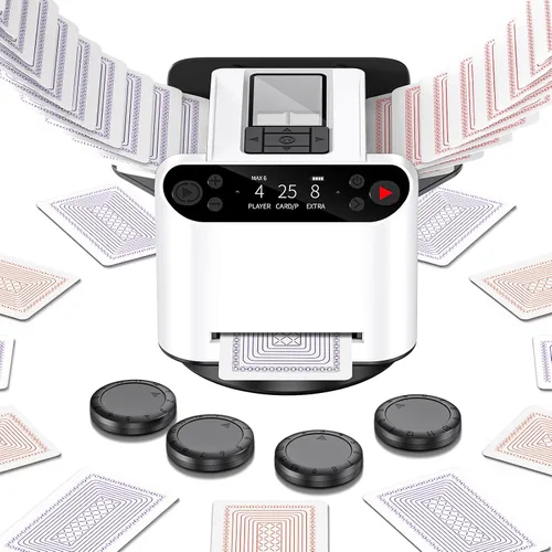 Barajador automático de cartas y distribuidor 2 en 1, máquina de distribución giratoria de 360° de 2 barajas para 12 jugadores, 4 controles remotos